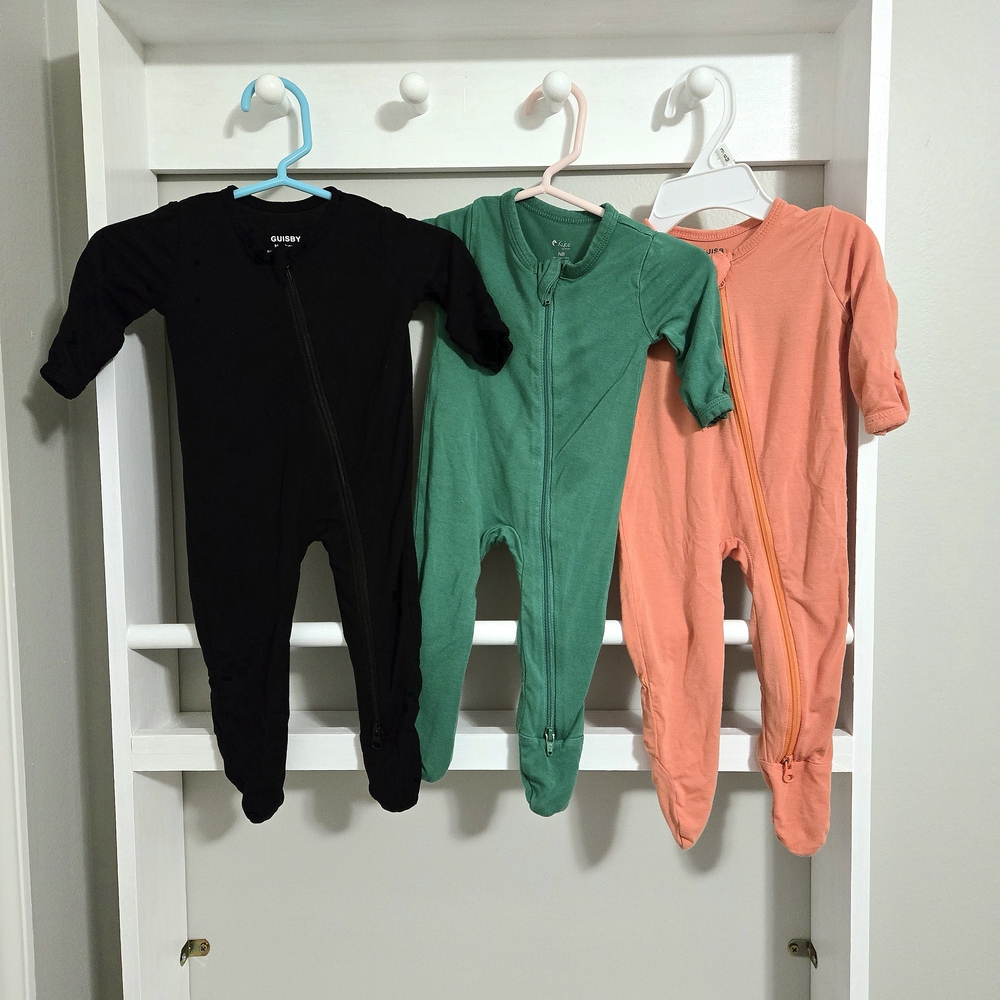 Newborn Bamboo Footies - Black, Green, and Orange